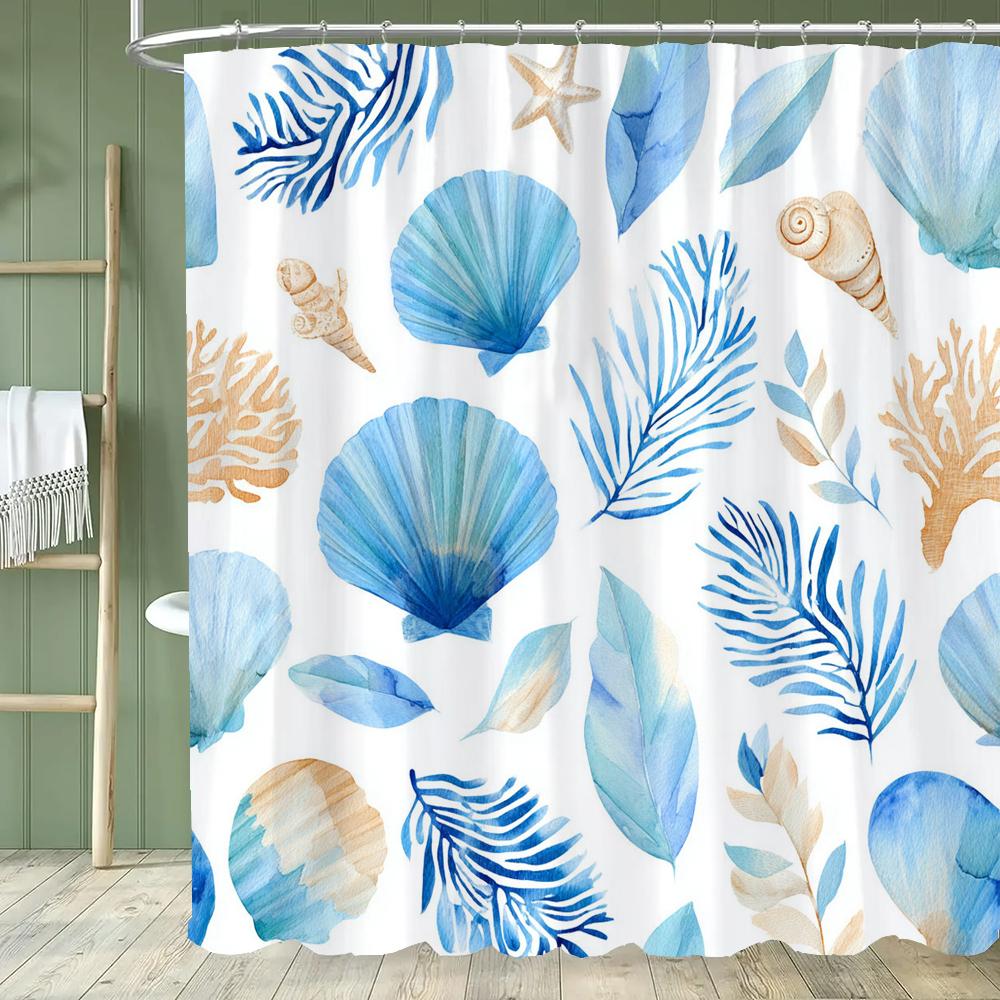 Cute Cartoon Ocean, Starfish, Shells Dolphin Printed Shower Curtain With Hooks, Bathroom Curtain, Bathroom Decor Window Curtain