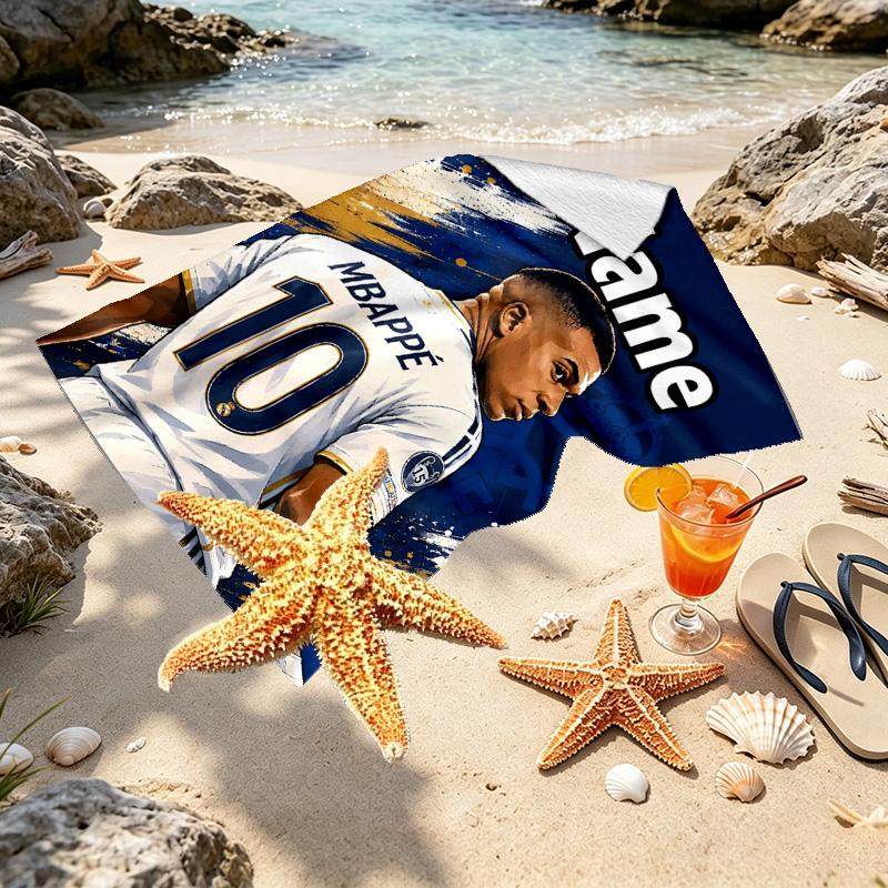 Personalisierbares Strandtuch mit Kylian Mbappe Aufdruck und individuellem Namen, für Reise Camping Strandparty Heimdekoration, Geburtstagsgeschenk für Familie & Freunde