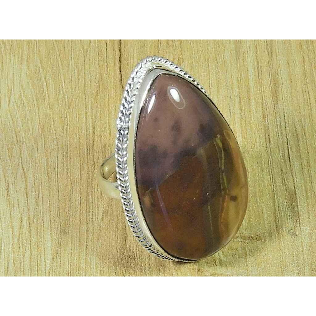 

Natural Coffee Bean Jasper 925 Sterling Silver Pear Gemstone Ring Size US 8 MK-195