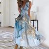 Vestido Maxi Boho de Verano para Mujer Casual sin Mangas Cuello en V Cintura Entallada Estampado Vestido Largo