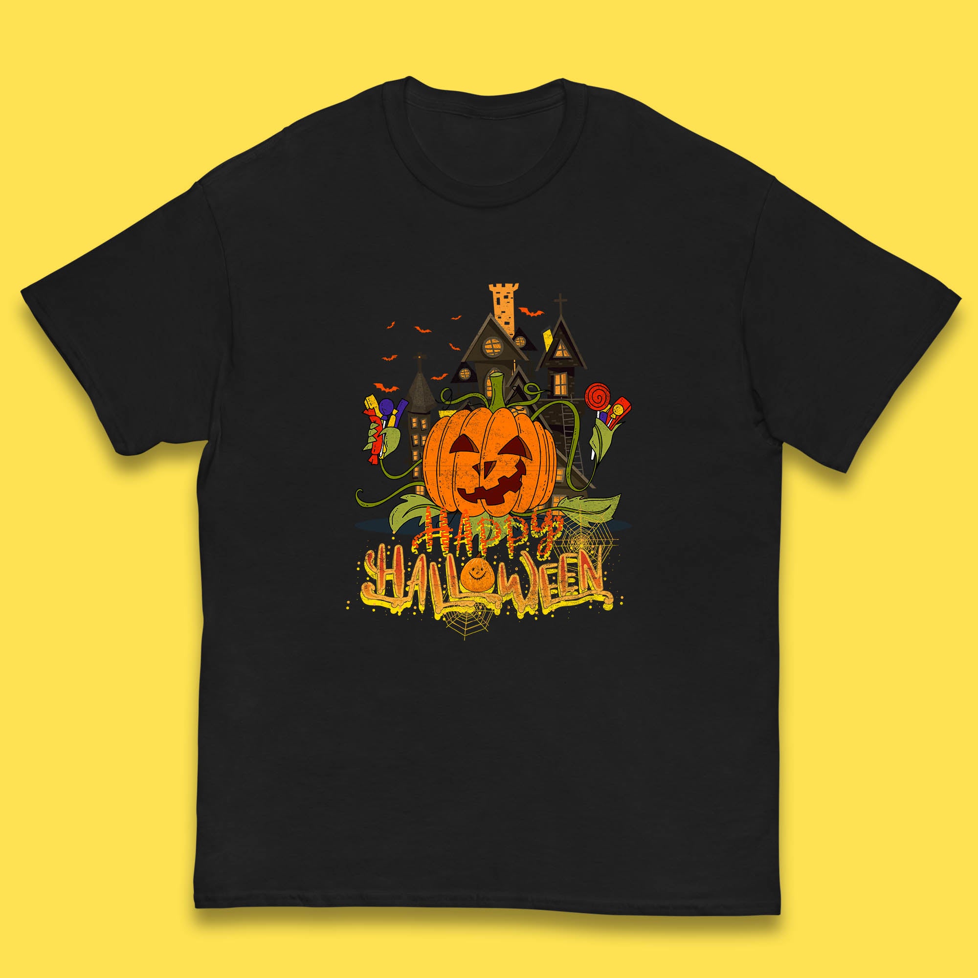 Happy Halloween Spooky Haunted House Halloween Pumpkin Horror Scary Jack-o-lantern Kids T Shirt 140