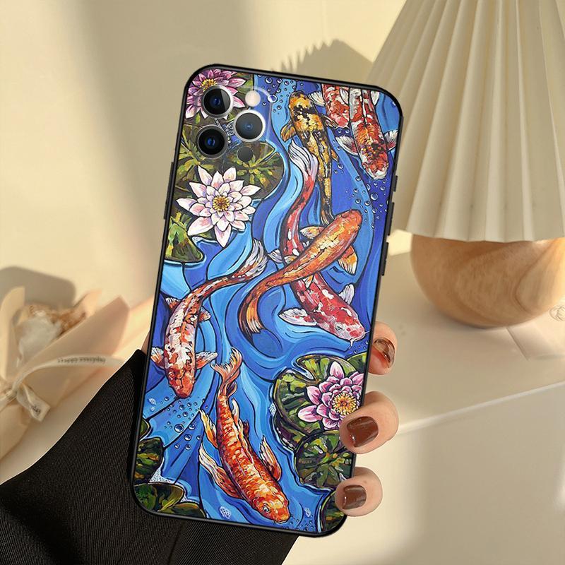 Koi Carp Fish Painting Phone Case For iPhone 15 14 13 12 11 16 17 Pro Max 13 Mini 15 16 Plus 16e 17 Air Cover Funda