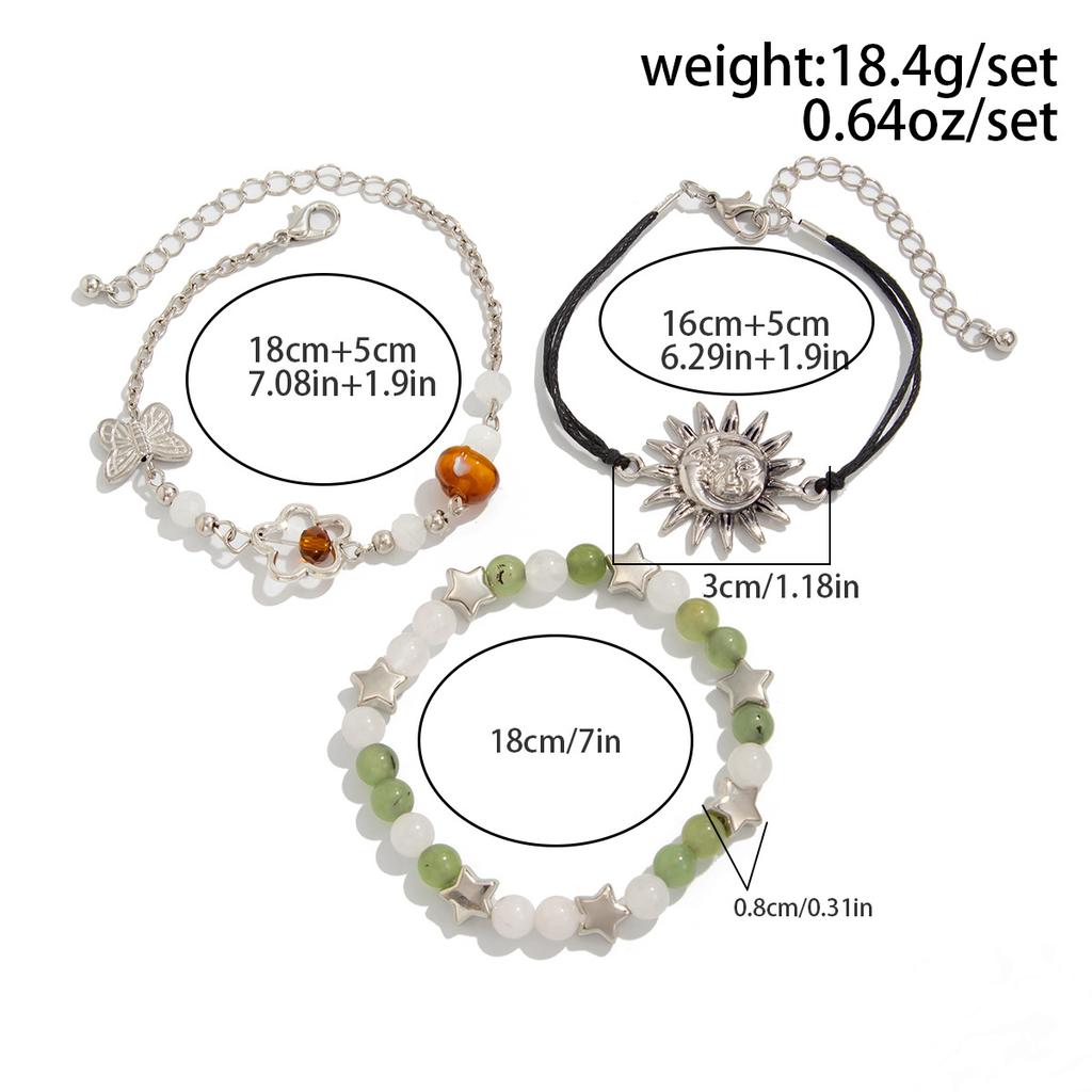 Boho Bransoletka z Kamiennych Koralików Słońce dla Kobiet Biżuteria Wakacyjna Prezent Spiralny Design Motyl Wielowarstwowa Zawieszka Gwiazda Etniczny Styl Bransoletka Tkana Bransoletka