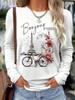 Women's Romantic Paris Print Casual Comfortable Long Sleeve T-Shirt, Versatile For Home Or Street Wear, Chic Spring/Summer Fall Cloth For Women