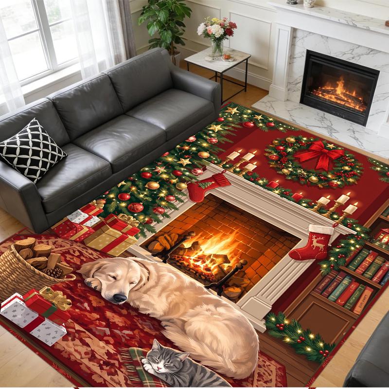 Christmas Printed Square Area Rug Soft Non Slip Floor Carpet For Bedroom Holiday Gift