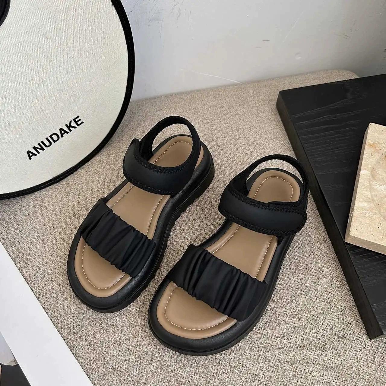 

Спортивные сандалии для девочек, летняя детская мягкая подошва, нескользящая пляжная обувь, универсальная обувь принцессы для взрослых 34 чёрный