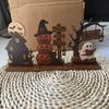 3Pcs/Set Vintage Style Halloween Wooden Decoration Wooden Ghost Black Cat Pumpkin Theme Vintage Wooden Block Shelf Decoration