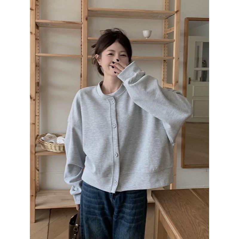 Korean Fashion Versatile Baseball Uniform Sweatshirt Jacket for Women Spring and Autumn Loose Stand-up Collar Cardigan Top
