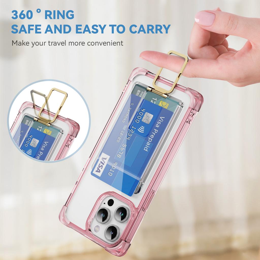 For iPhone 15 Pro Case Reinforced Corners TPU + Acrylic Phone Cover with Kickstand Card Holder