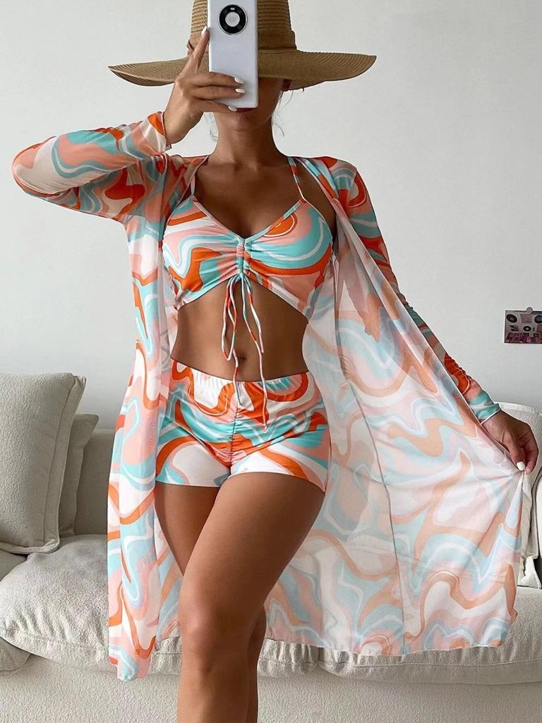 Swimsuit Women's Split Three-piece High Waist Long-sleeved Internet Celebrity Suit Blouse Sexy Bikini