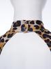 Women Leopard Print Latin Bodysuit Oversleeve Tassel Keyhole Backless Hollow Waist Button Crotch Leotard