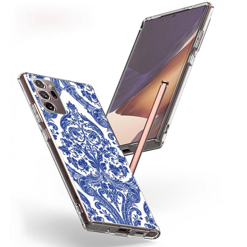 Blue And White Porcelain Phone Case For Samsung Galaxy S24 S25 Edge S26 Ultra S23 S22 S21 Plus S20 FE + Personalized Print Cover