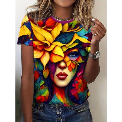 Women's Fashion Loose Casual Short SleeveTDigital Print Round Neck T-Shirt