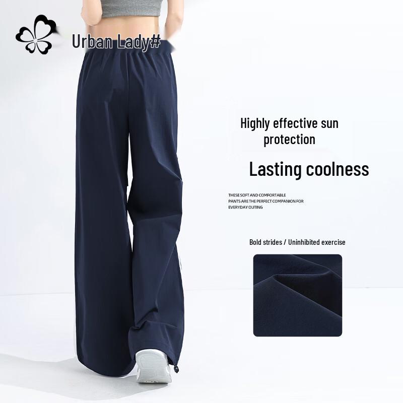 Women s Quick-Dry UV Protect Ice Silk Wide-Leg Cargo Pants L