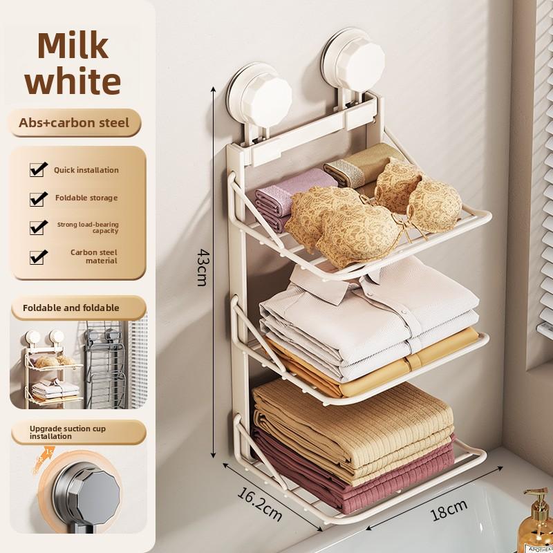 

Вешалка для одежды на присосках для ванной комнаты, не протыкается, свободно складывается, не занимает одежду, полотенца, хранение принадлежностей для ванной комнаты milky white, three layers.