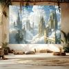 A Tapestry of Magnificent Castles Floating Above a Sea of Clouds. Intricate Carved Living Room Bedroom Decorative Wall Cloth