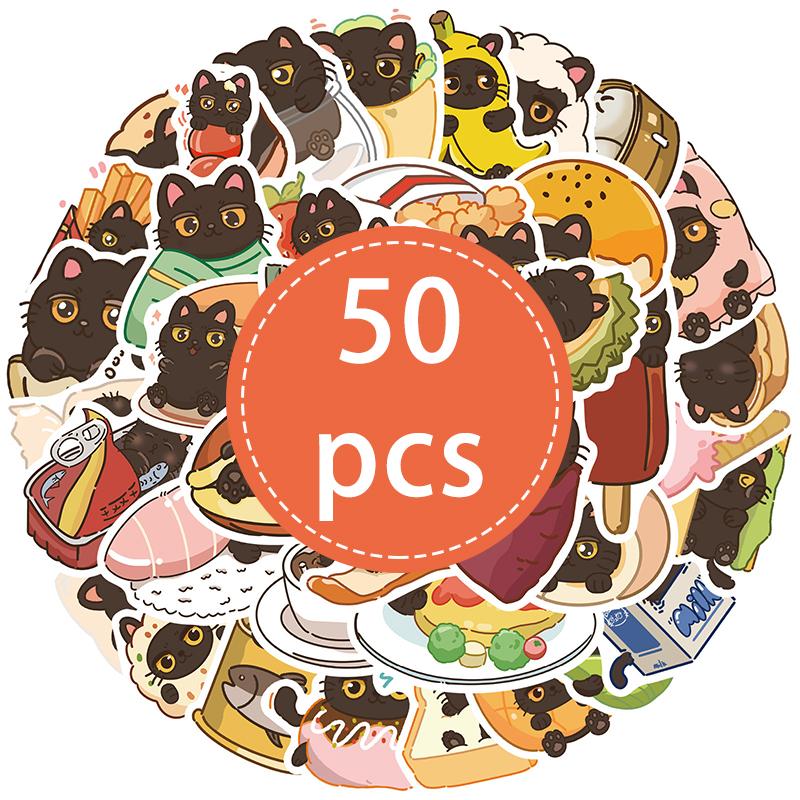 

50PCS Cute Black Cat Stickers Funny Cartoon Cat Meme Decals Pack Waterproof Vinyl Sicker for Scrapbooking Skateboard Journaling