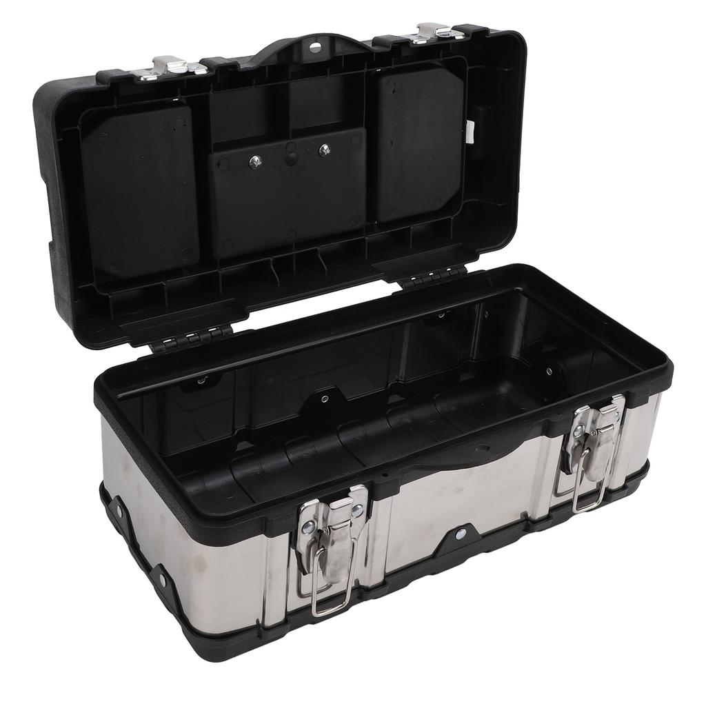 14 Inch Tool Box Large Capacity Stainless Steel Lockable Tool Organizer with Removable Tray for Home Auto Repair