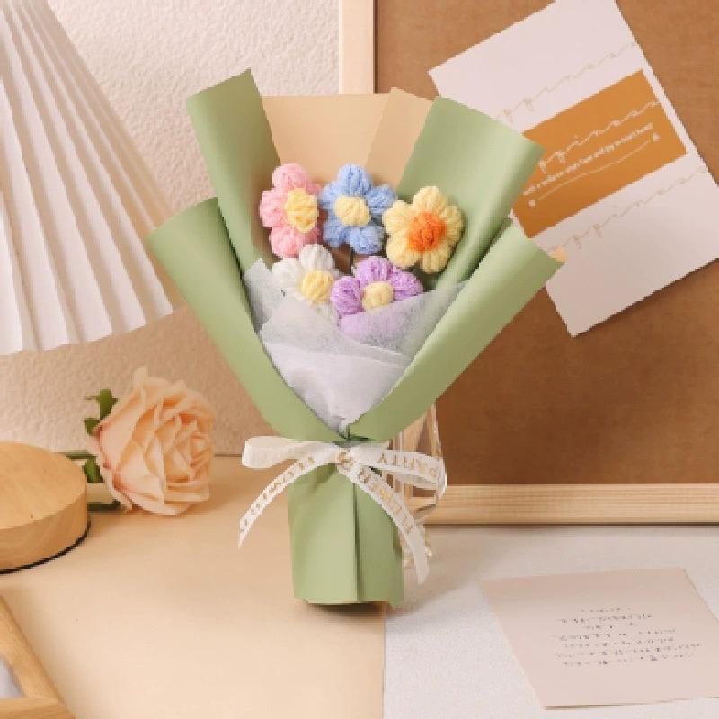 New Handmade Flower Bouquets Mini Crochet Flowers Colorful Artificial Flowers Teacher's Day Gift Floweres