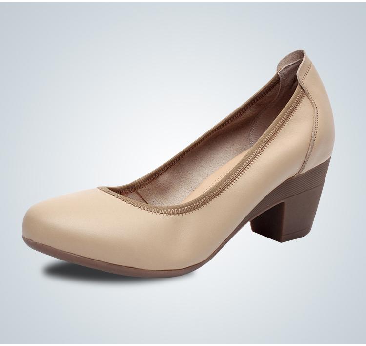 Fashion GKTINOO 2025 Leather OL Women Shoes Thick Med Heels Lady Office Work Shoes Spring Autumn Shallow Pumps Plus Size 33-43