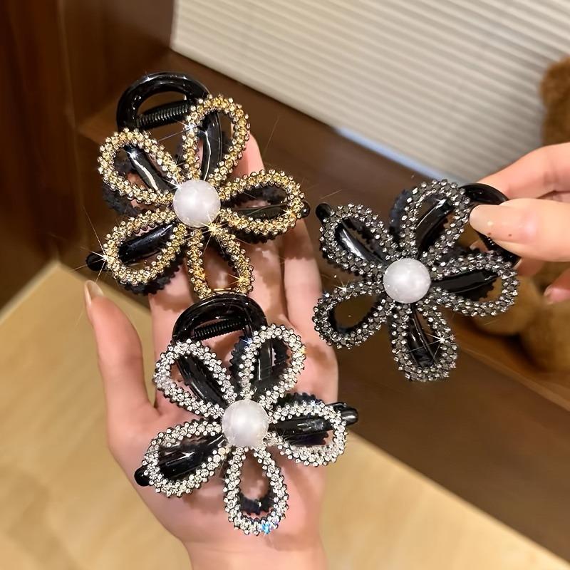 Exquisite Sparkling Diamond Hollow Flower Hair Clip Female 2024 New Hairpin High-End Back of Head Updo Shark Clip Headwear