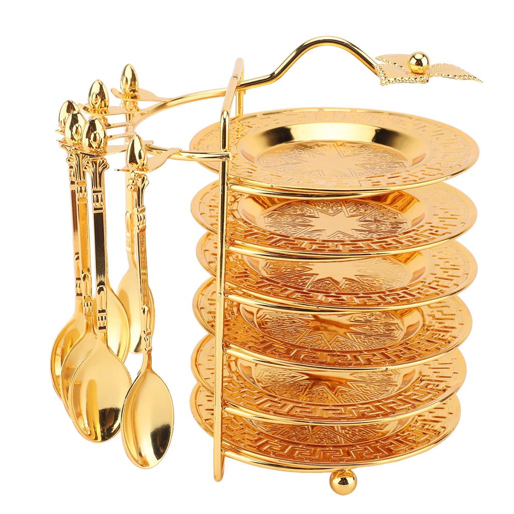 סט צלחות וכפות עם מתקן אחסון 6 מגשים ו-6 כפות סט כלי מתכת בסגנון אירופאי לסטייקים