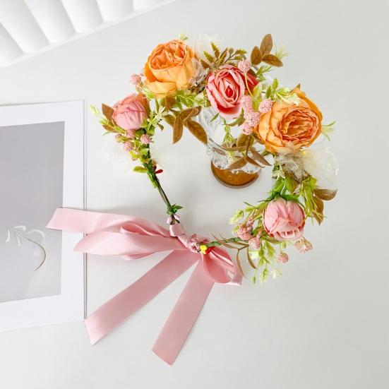 Bridal Headband Artificial Flower Decor Ribbon Lace-up Garland Wedding Ceremony Headband Weddings Travel Fairy Hair Garland Hair