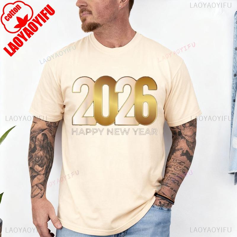 NWT Happy New Year 2026 Design Best Gift Idea Tee TShirt Men and Women Crew Neck Short Sleeve Cotton Top Casual Fashion Tees