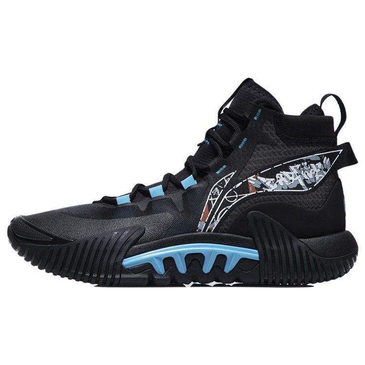 Li Ning Badfive 2 Abriebfeste Atmungsaktive High-Top Basketballschuhe Herren Schwarz Blau ABFR001-1