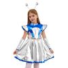 Mädchen Halloween Alien Cosplay Kostümset Weltraum Süße Kleid Armstulpen Haarreif Zubehör