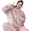 LangSha Korean Style Women's Autumn Winter Fleece Thickened Flannel High Neck Warm Set Casual Homewear Outerwear