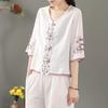 Ropa de Verano para Mujer Camisas Blusa Vintage Casual Camisas Mujer Blusas Algodón Lino Cuello en V Bordado