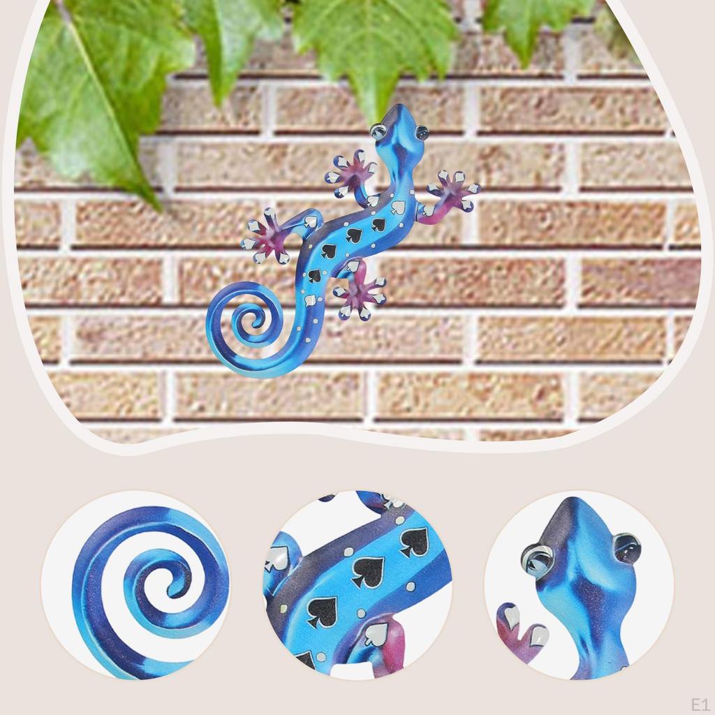 Metal Gecko Wall Art 2D Hanging Artwork,Art Decoration Ornament for Porch Cafe Patio Home