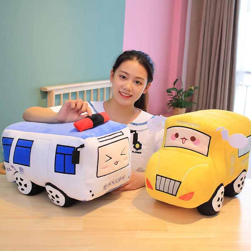 Police Bus Car Plush Toy Cartoon Model Stuffed Doll Cute Decoration Kids Gift