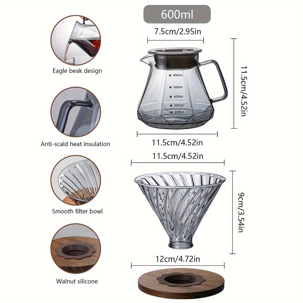 Elegant Diamond-Patterned Pour Over Coffee Maker with Reusable Filter - Clear Glass Carafe, Heat-Resistant & Easy to Clean
