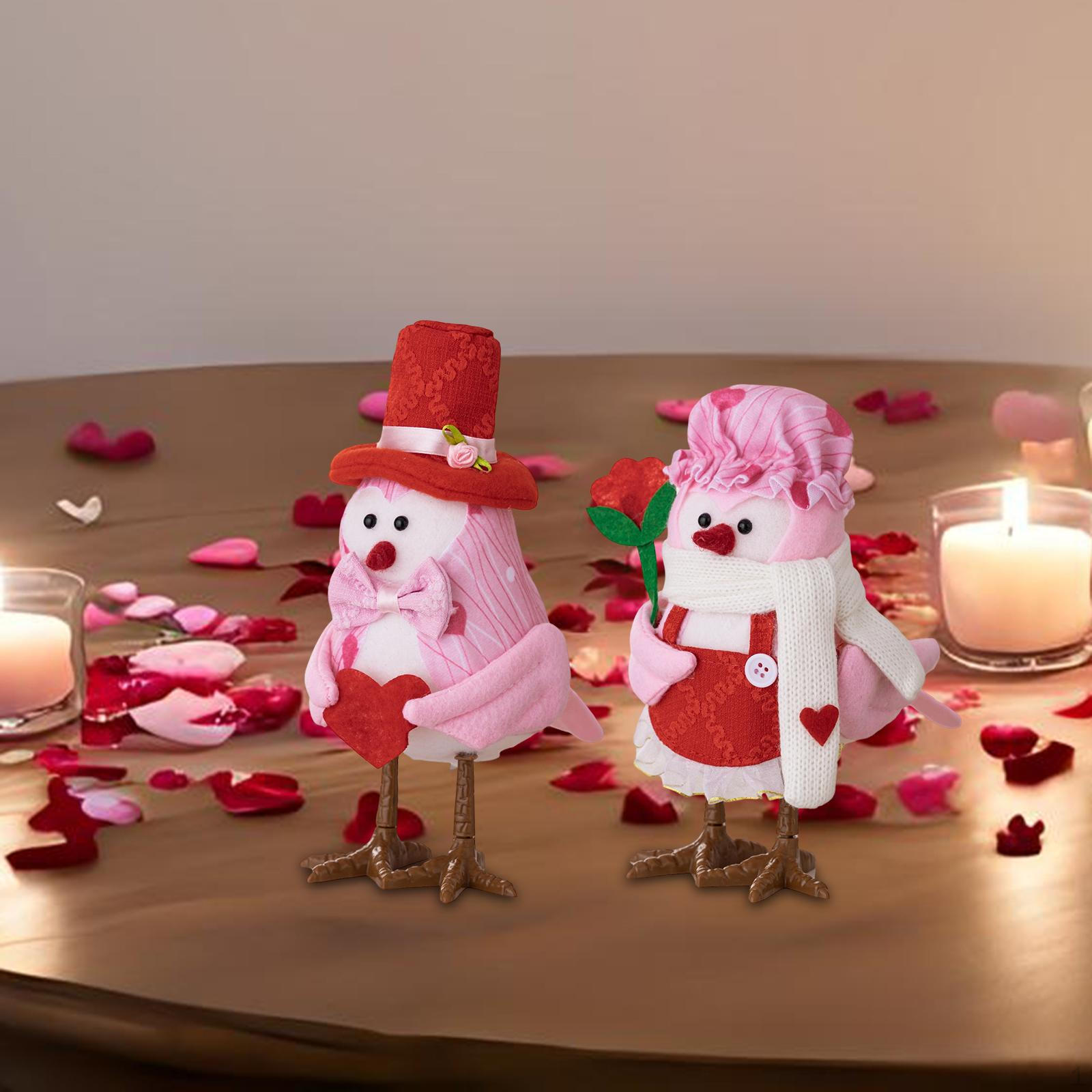 

Valentines Day Bird Decoration Desktop Ornament Collectible Couple Figurine with Light for