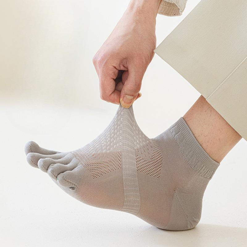 Socks Men's Solid Colour Spring and Summer Thin Mesh Men's Boat Socks Cotton Anti-odour Split-toe Socks Sweat-absorbing Breathable Five-finger Socks