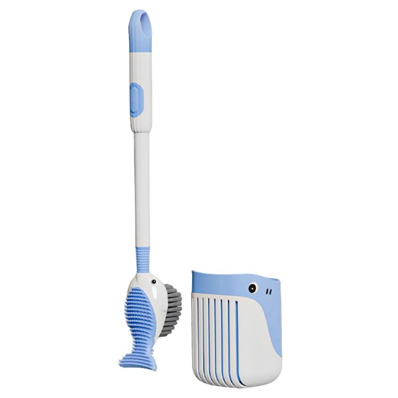 B-Est Cartoon Whale Toilet Brush With Holder Wall Mounted Toilet Bowl Cleaner Brush Refillable Handle Dispenser Bathroom синий
