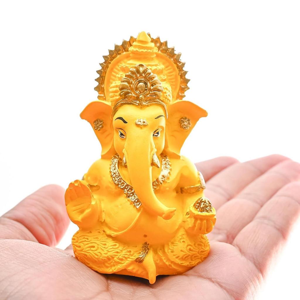 Mini Ganesha Car Idol - Small Handcrafted Ganesha Statue for Dashboard, Home, or Office - Sign of Blessings, Wealth, and Happiness
