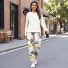 Women's Casual Loose Fit Printed Sweatshirt and Jogger Set with Chest Pocket - Round Neck 2 Piece Outfit for Daily Wear