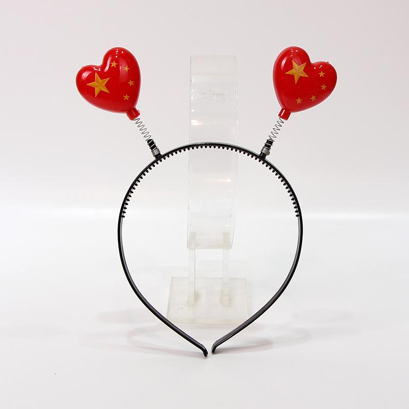 Five-Starred Red Flag Heart Bow Hairband for National Day Festival Performance