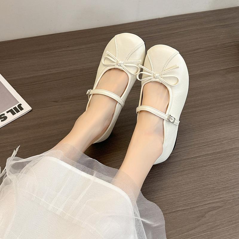 French Flat-bottomed Ballet Single Shoes Female 2025 New Temperament Bow Fairy Style Word Belt Mary Jane Shoes