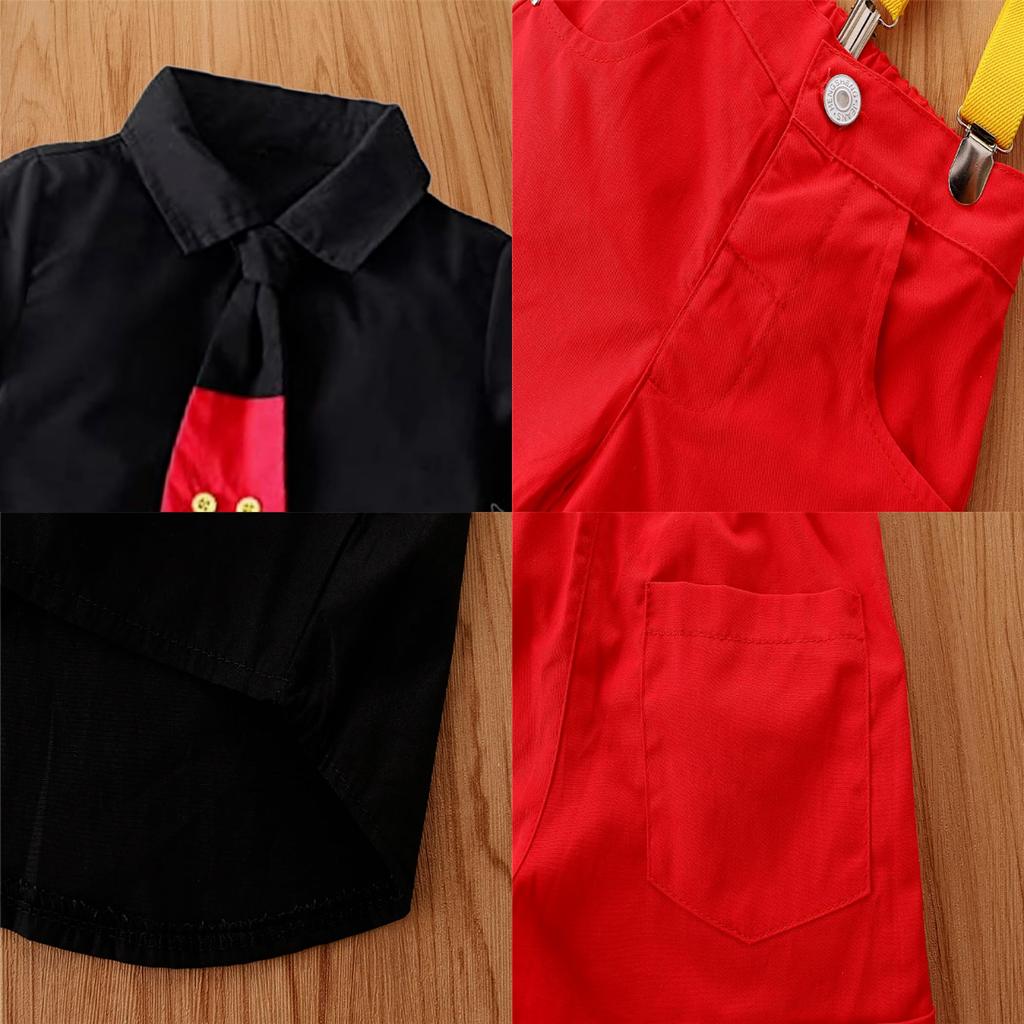 Mickey Mouse Style Kids Short Commemorative Photo [Lezalic] Outfit, Suspenders, Tie, Set, Children's Clothes, Costume, Outing, Sleeves, (110)