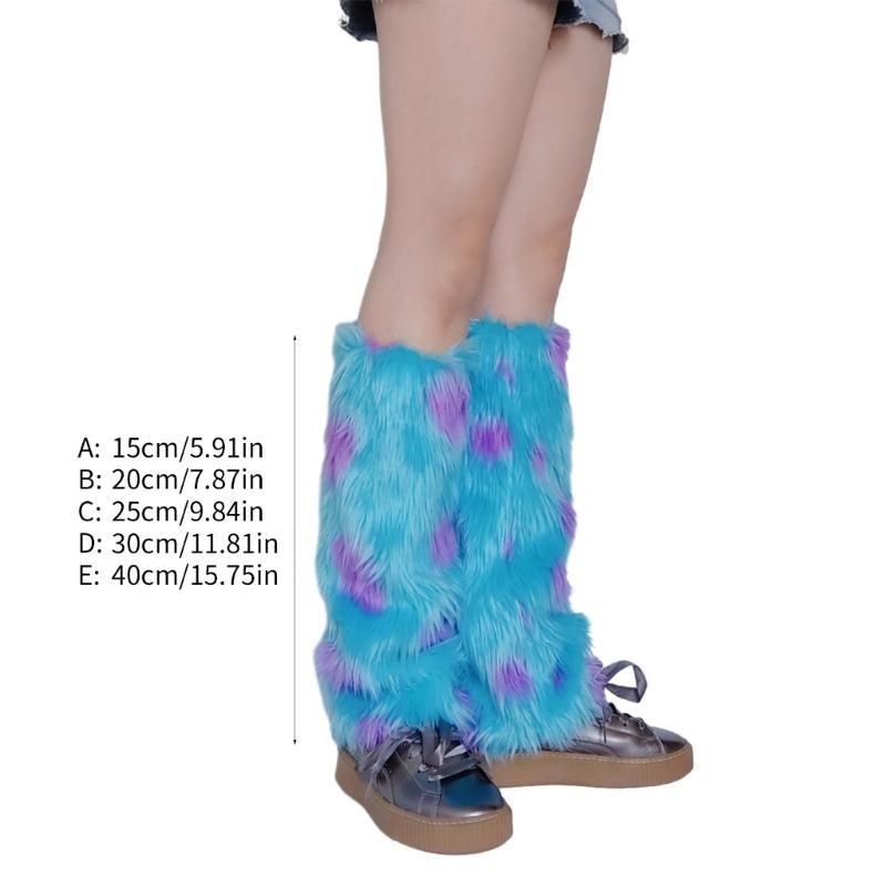 Women Harajuku Winter Warm Plush Leg Warmers Novelty Monsters Colorblock Furry Boots Cover Cosplay Leg Sleeve Long Socks