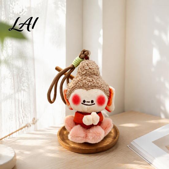 Plush Keychain for Bags Cute Buddha Keychain Dunhuang Style Pendant with Embroidered Colorful Woven Bracelet Details Soft Car Bag Charm Creative
