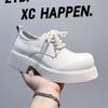 Men's Trendy British Style White Leather Lace-Up Shoes - Round Toe, Thick Sole, Business Casual (Model 24308-A)