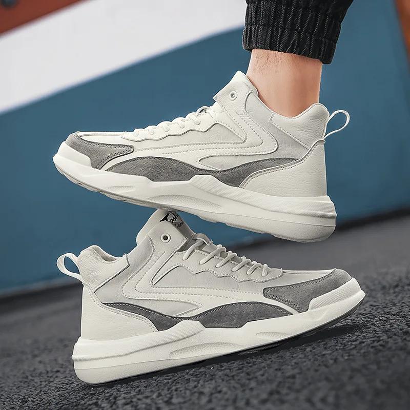 

Новые мужские туфли из натуральной кожи, повседневная обувь, высокие кроссовки, повседневная спортивная обувь, легкие кроссовки для скейтбординга на плоской подошве 39