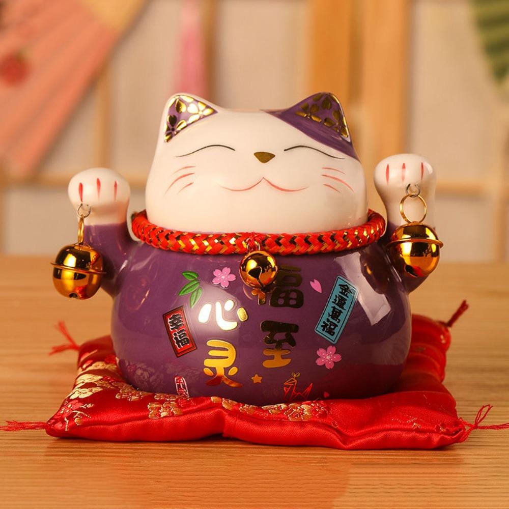 

Chinese Style Fortune Cat Piggy Bank Bell Kitten Statue Crafts Cat Money Bank Coin Storage S-Style 3