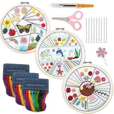 3 Stück DIY Stickset Häufige Stickstiche Lehrmaterialpaket Anfänger Handarbeit Kreuzstichset