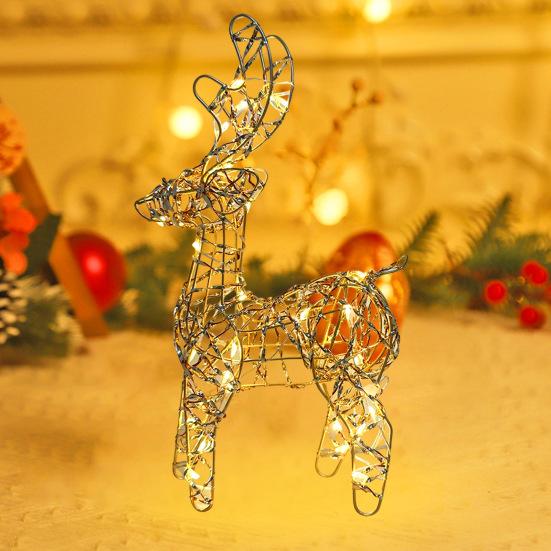 3D Christmas Reindeer Decoration Battery Operated Prelit Iron Reindeer with 30 LED Lights Outdoor Indoor Lighted Standing Deer for Garden Yard Lawn